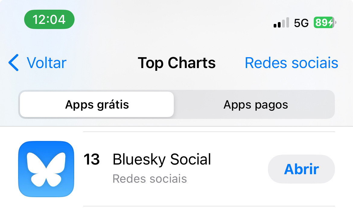 Print da posição do Bluesky na App Store dos EUA