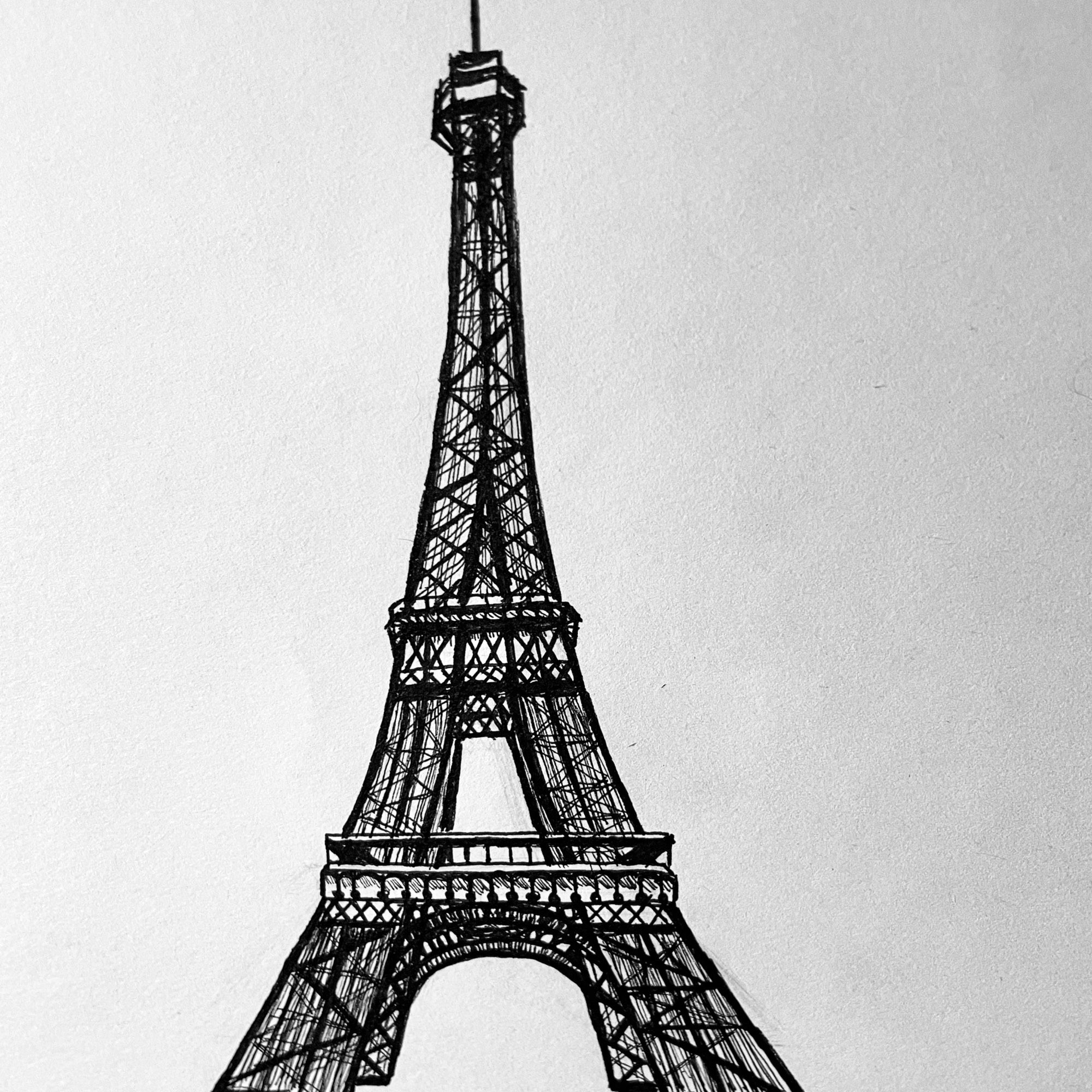 Torre Eiffel desenhada com caneta preta tipo ink Sakura Pigma Macron Fineliner.