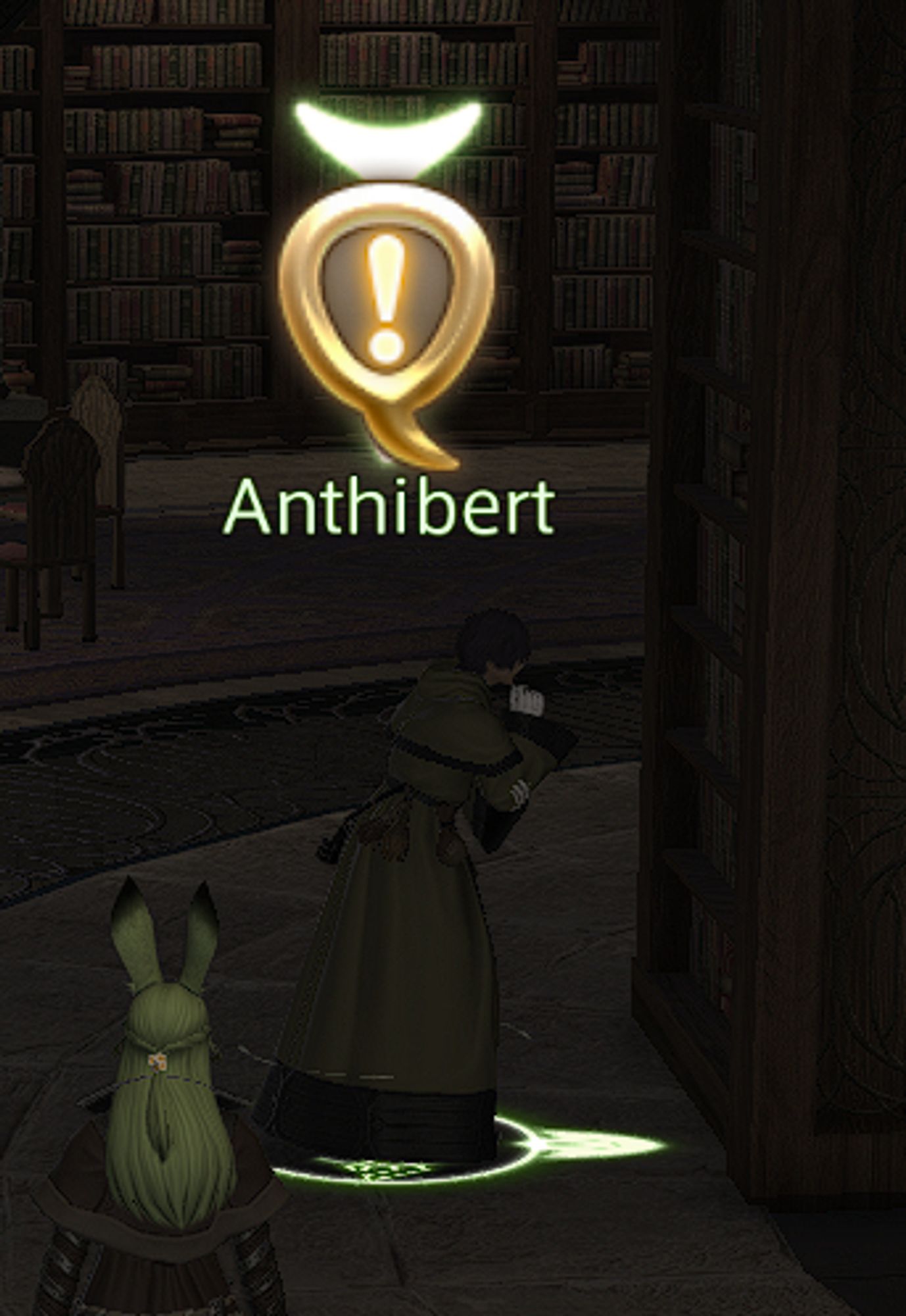 screenshot aus ffXIV auf dem ein NPC namens "Anthibert" zu sehen ist. über seinem kopf schwebt ein dickes ausrufezeichen