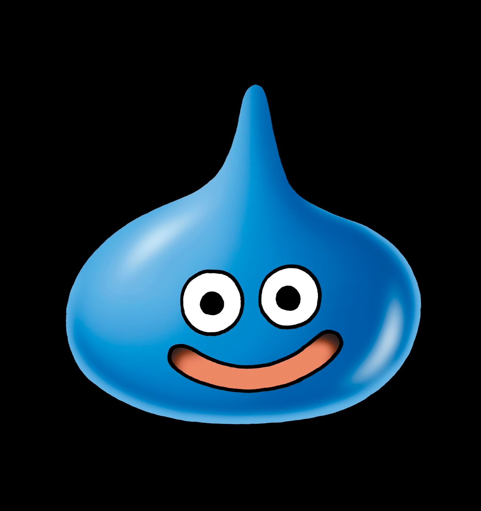 A picture of the classic slime from Dragon Quest. It's a tear drop shaped monster with googly eyes and a dopey smile. It is perfect