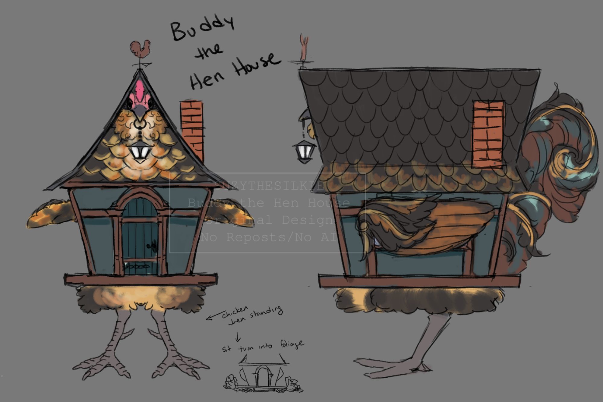 Baba Yaga-esque house based on a Quail Belgian D'anvers