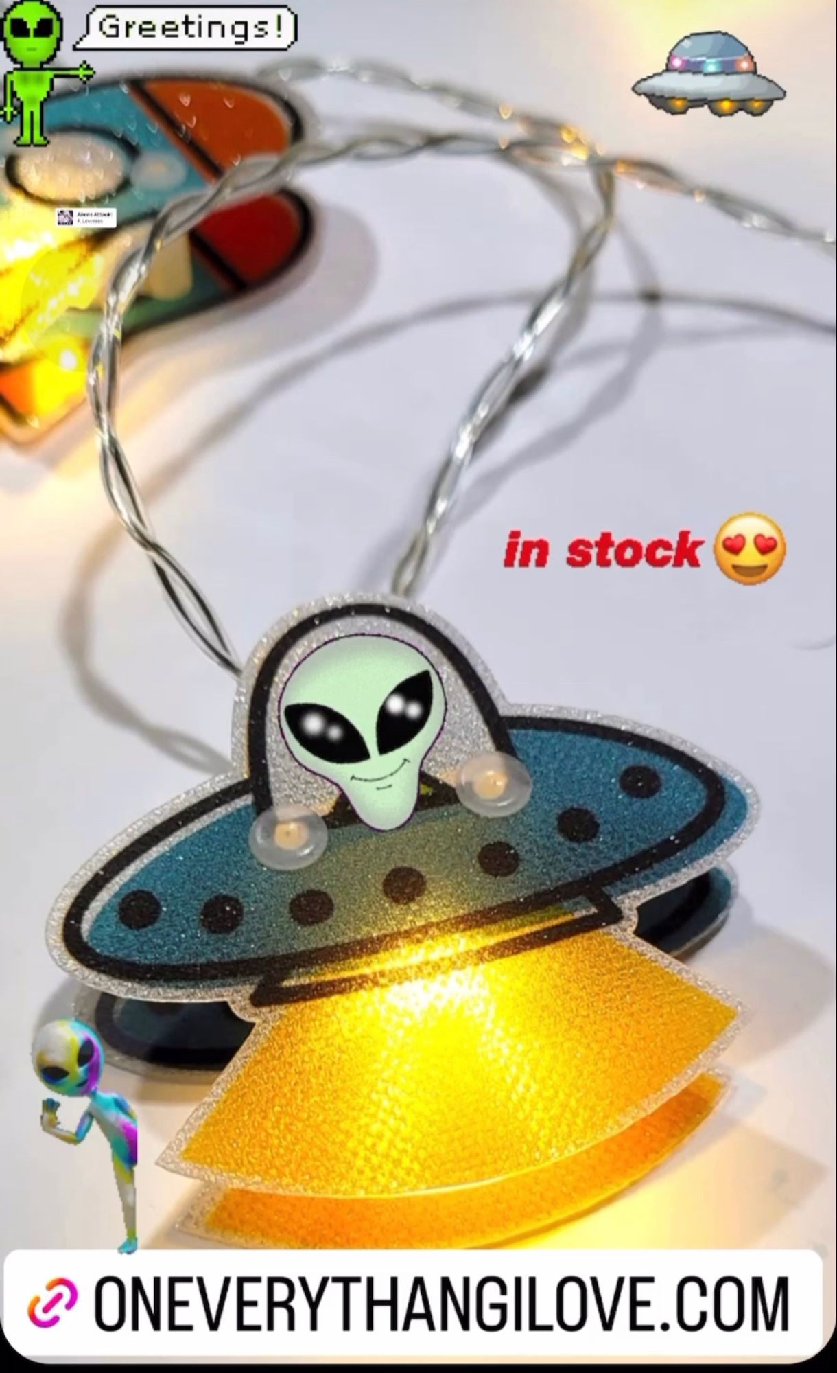 Space string lights little aliens for the website www.Oneverythangilove.com $12.00