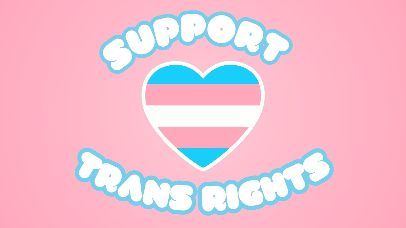 A pink image with a trans flag heart icon and the words in big white font: SUPPORT TRANS RIGHTS. 