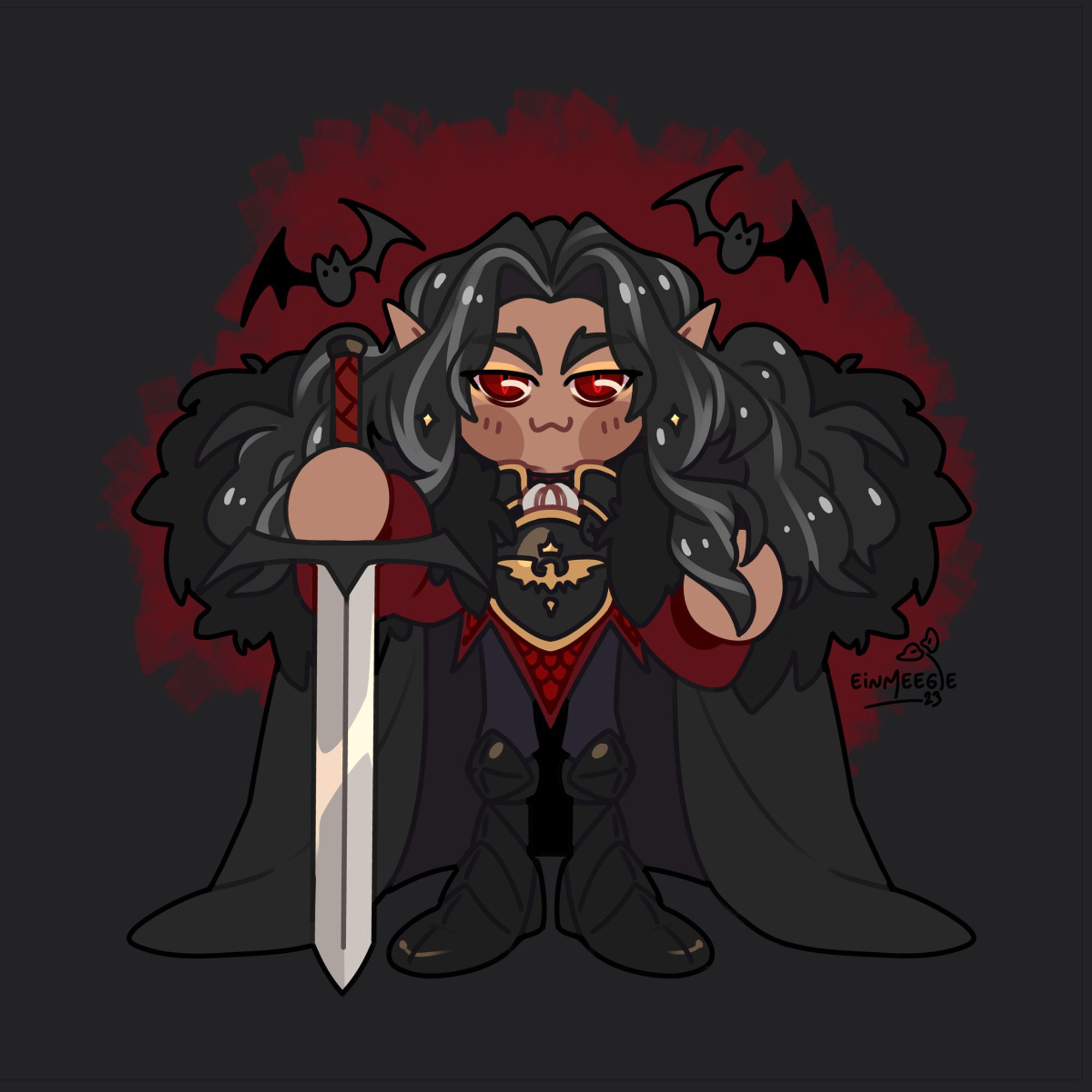 A digital drawing depicting a chibi version of Strahd von Zarovich from the D&D module Curse of Strahd.