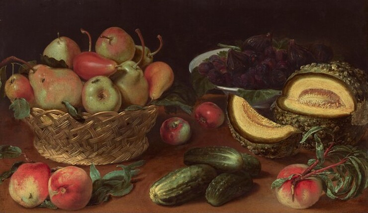 A still life in oil of the foods listed in the painting’s title.