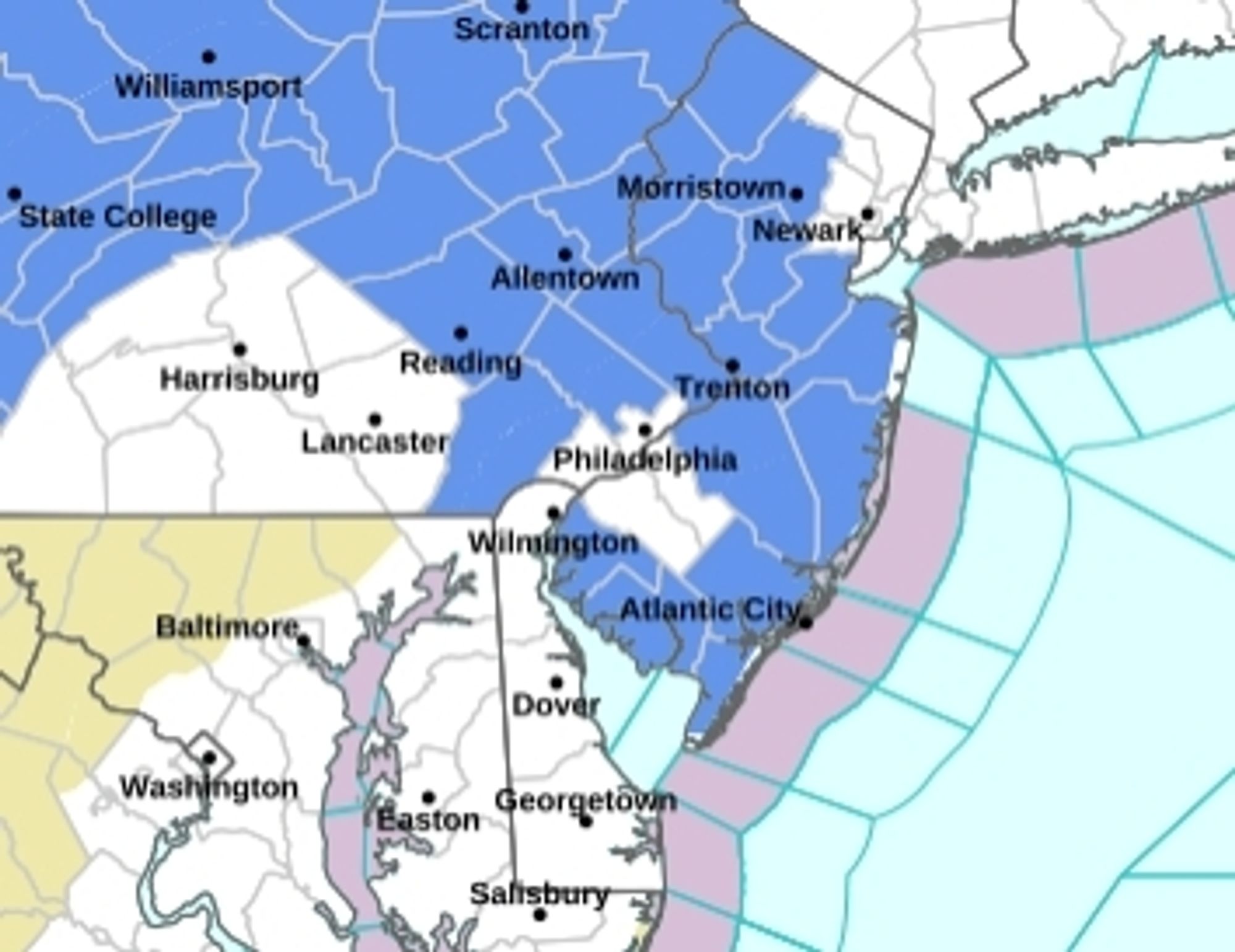 Frost advisories out for much of the Mount Holly CWA.