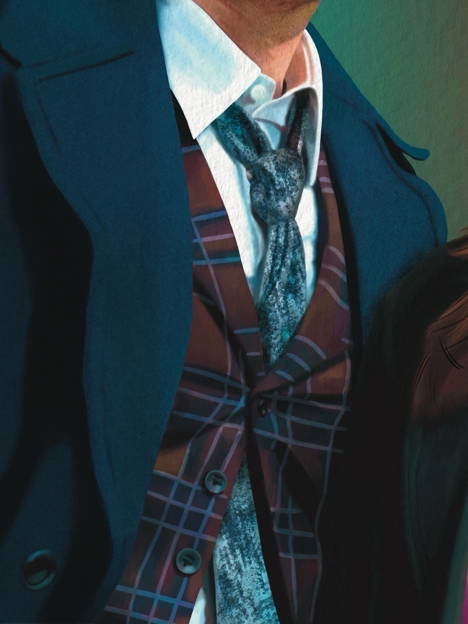 Close-up of the Doctor's waistcoat.