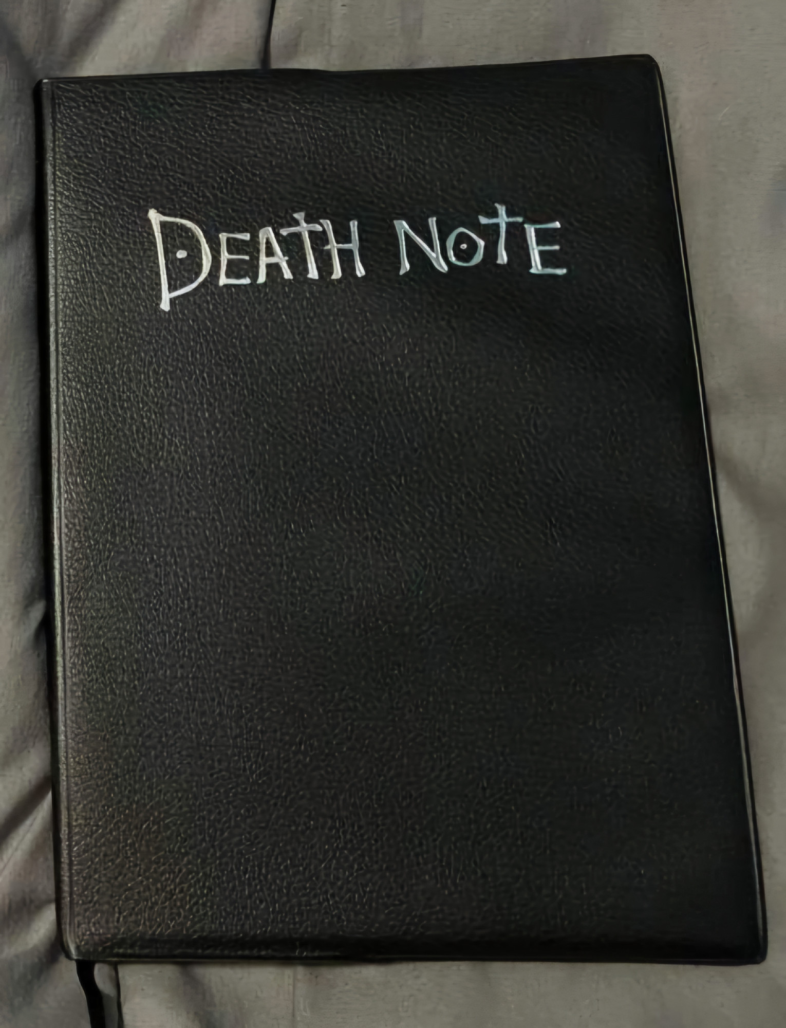 Crna bilježnica s natpisom Death Note, replika iz istoimene mange odnosno animea.

https://en.m.wikipedia.org/wiki/Death_Note
