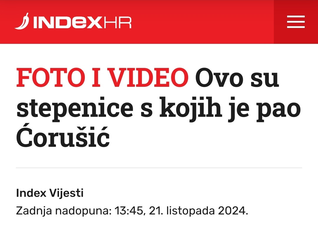 screnshot s index.hr

FOTO I VIDEO Ovo su stepenice s kojih je pao Ćorušić

Index Vijesti