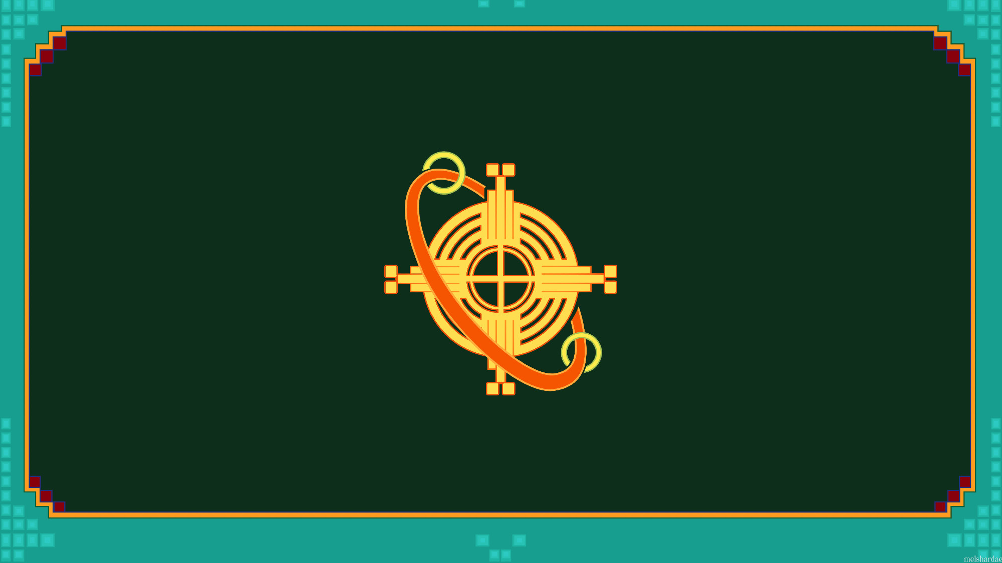 Desktop background inspired by the Bozjan flag from FFXIV. It has the crest in the center on the dark green background, with the rest of the flag extended around it