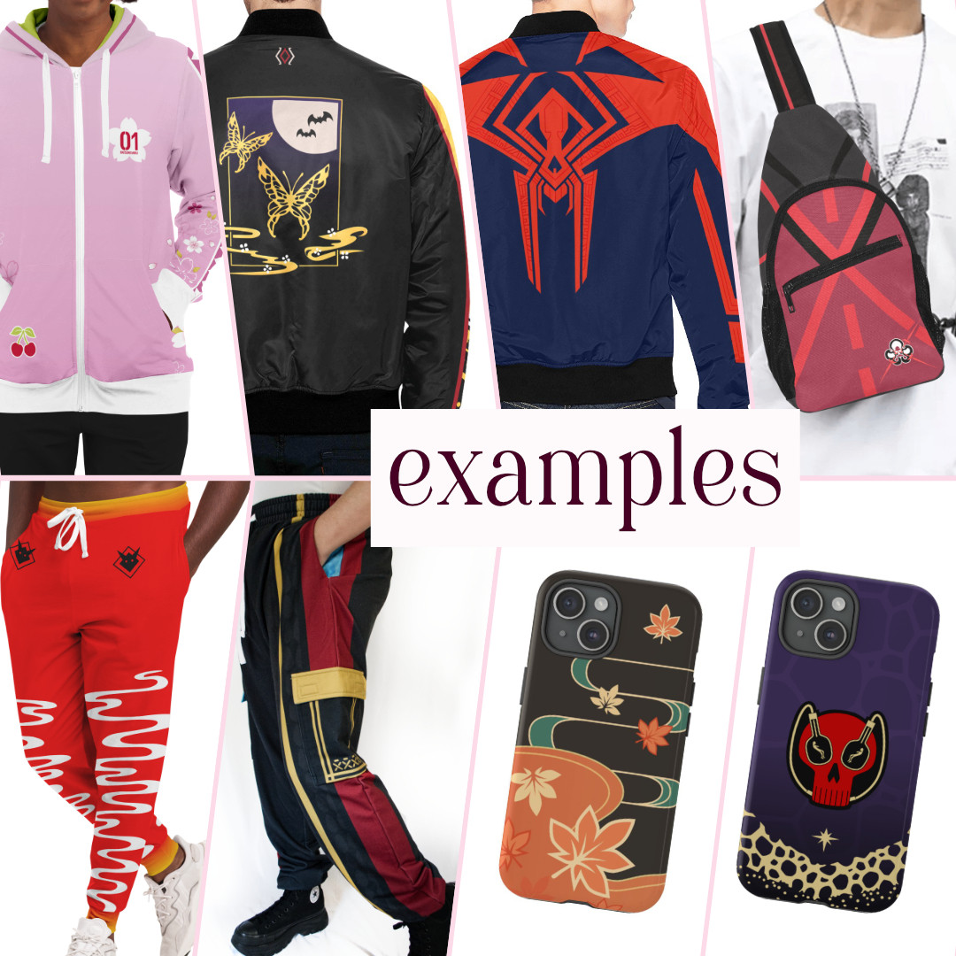 Photo collage of example clothing.