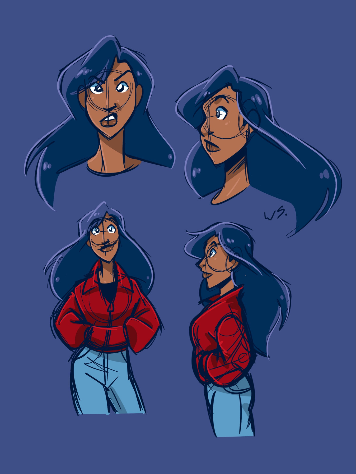 Stylised digital sketches of Disney Gargoyles character, Eliza Maza.