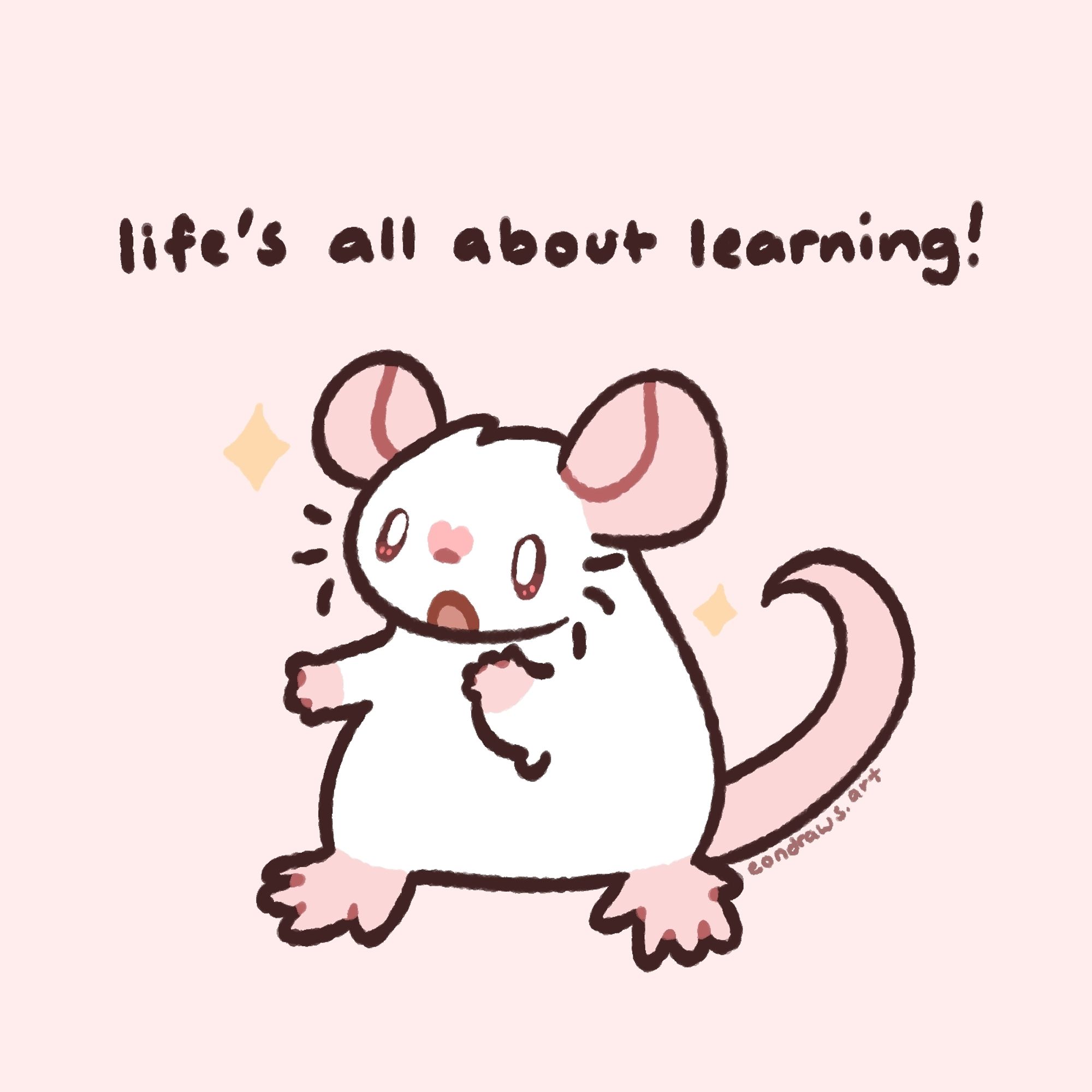 "life's all about learning!"
my rat OC cherry looks enlightened, eyes bright with wonder and sparkles around her