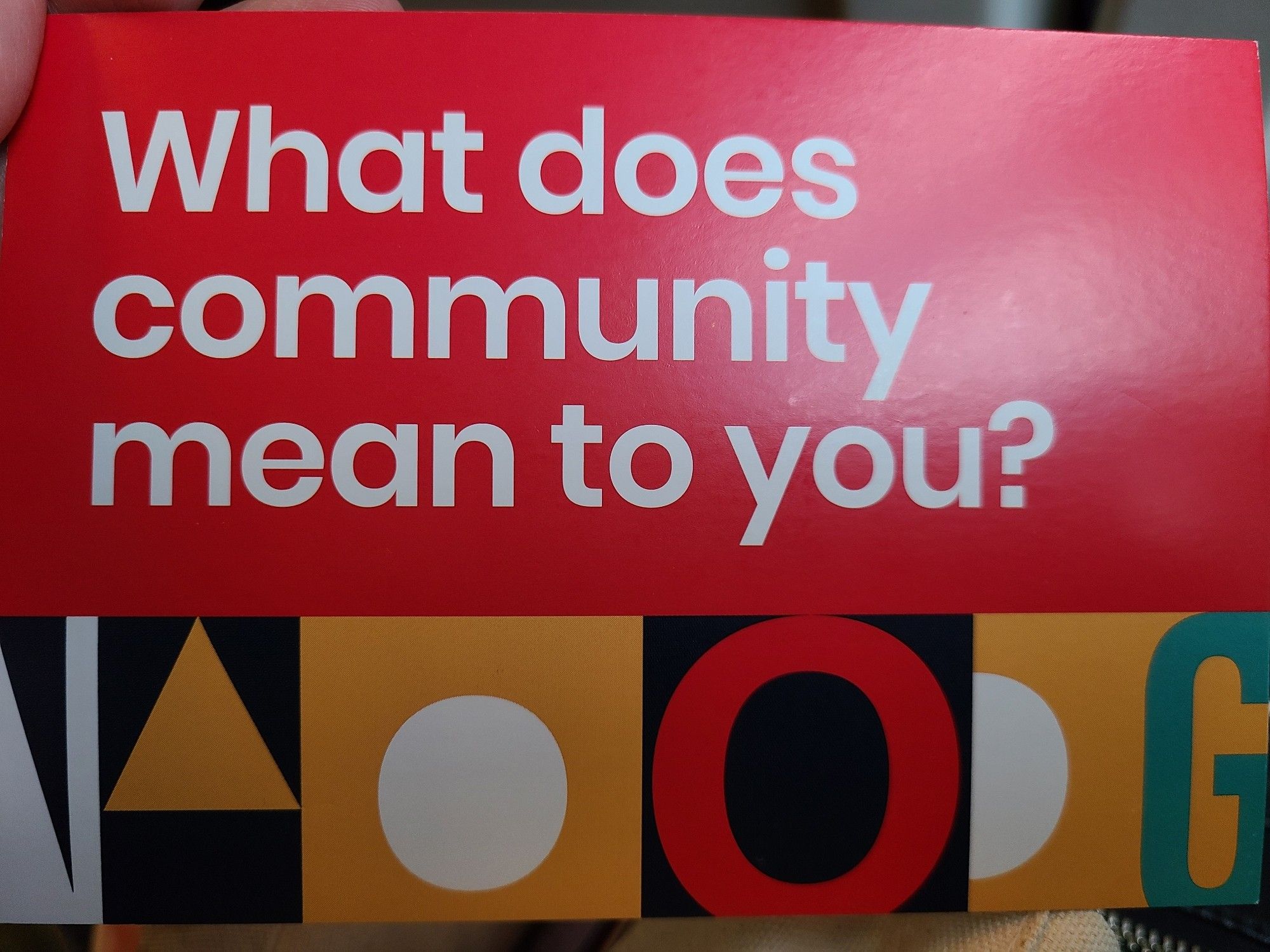 Postcard: "What does community mean to you?"