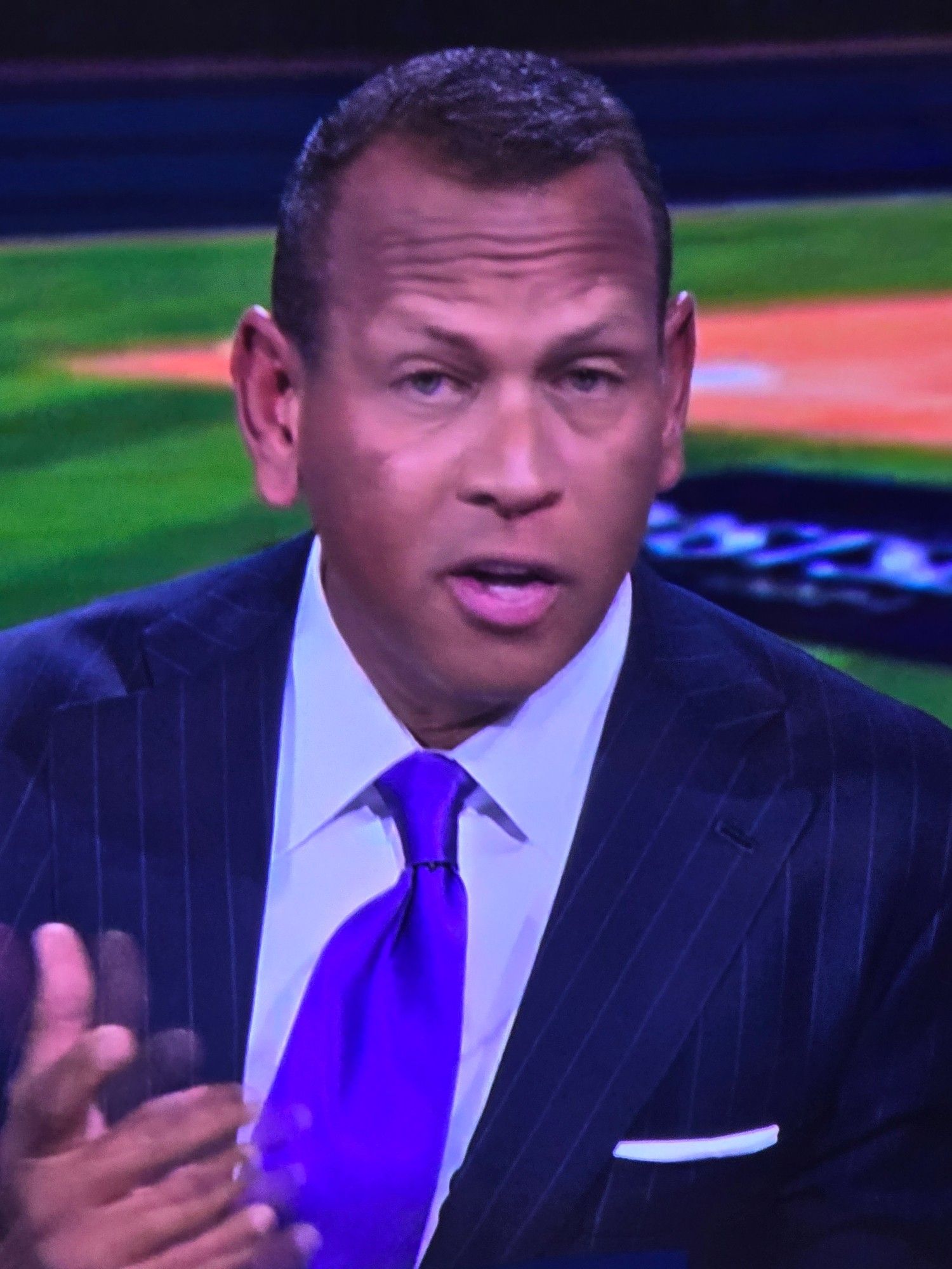 Alex Rodriguez on the MLB post game show with horrible makeup