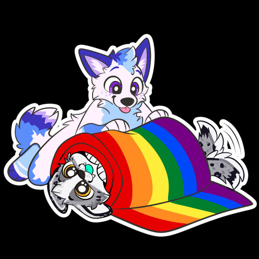 Me rolling up my bf in a pride-flag blanket.