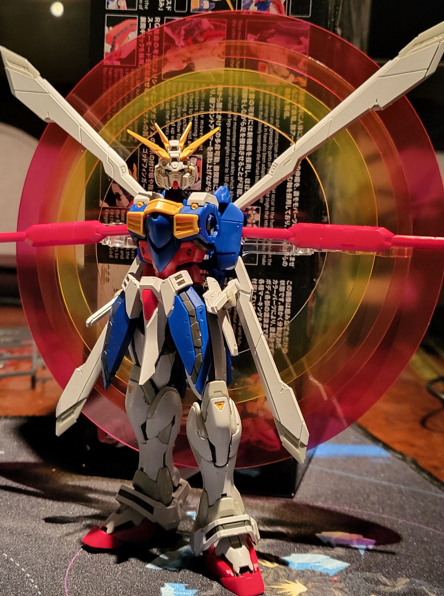 God Gundam RG, built with everything except the arms.