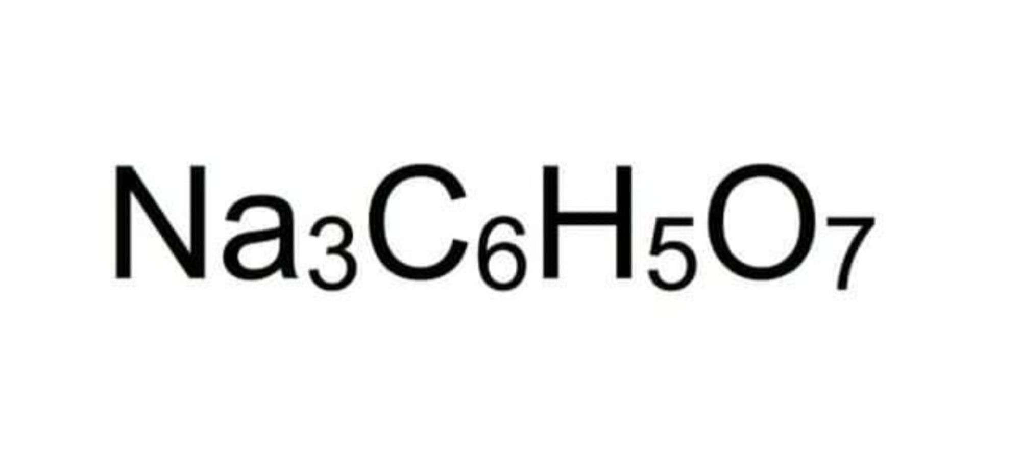 Chemische Formel von Natriumcitrat Na3C6H5O7, bei der man in der ordnungsgemäßen Notation mit tiefgestellten Atomanzahlen das Wort "Nacho" lesen kann.