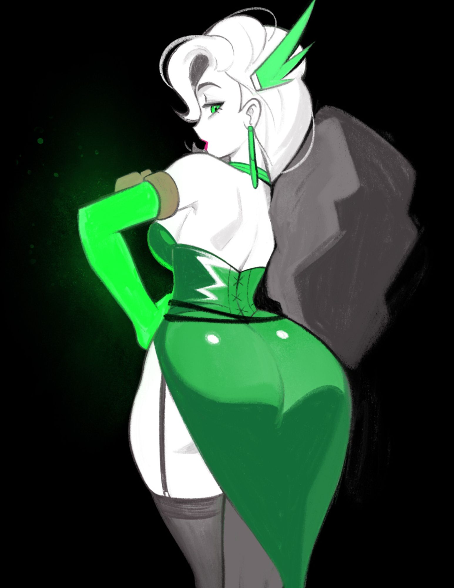 pin-up of Lady Geist from Deadlock, showing her backside view.