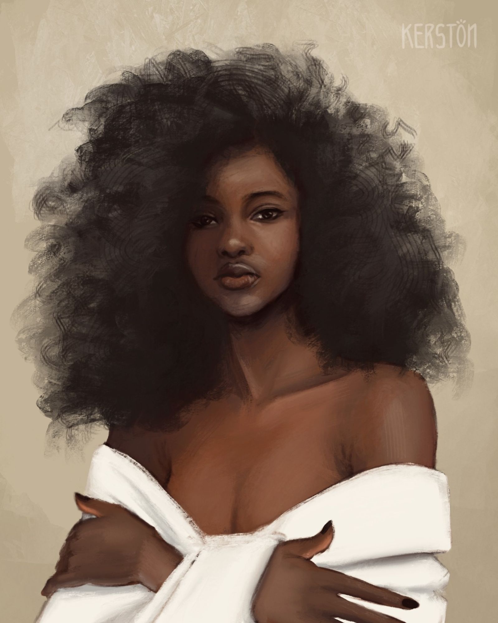 Artwork of a black woman with luscious curls