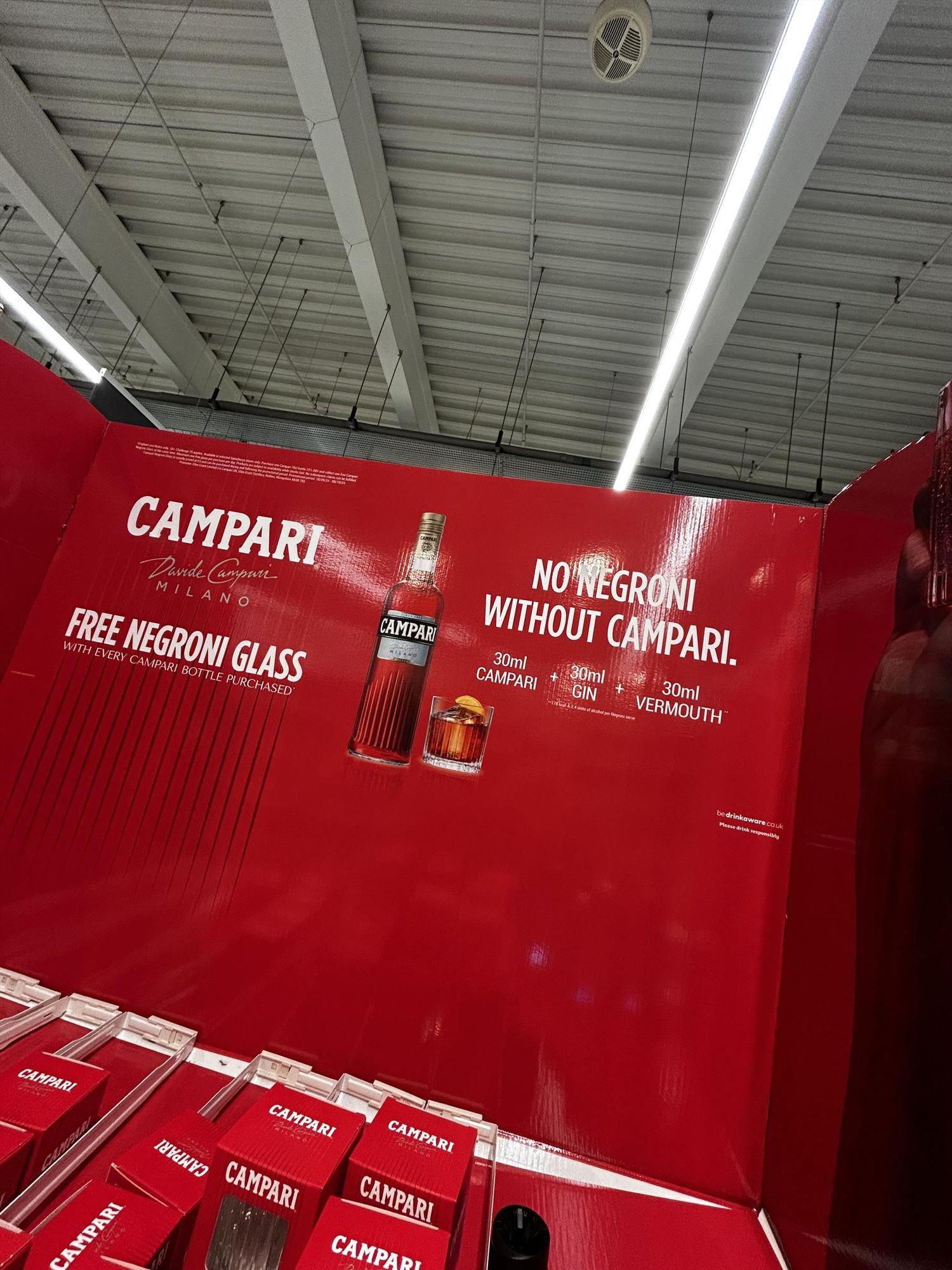 Campari Glass Point of Display unit In Sainsbury’s 