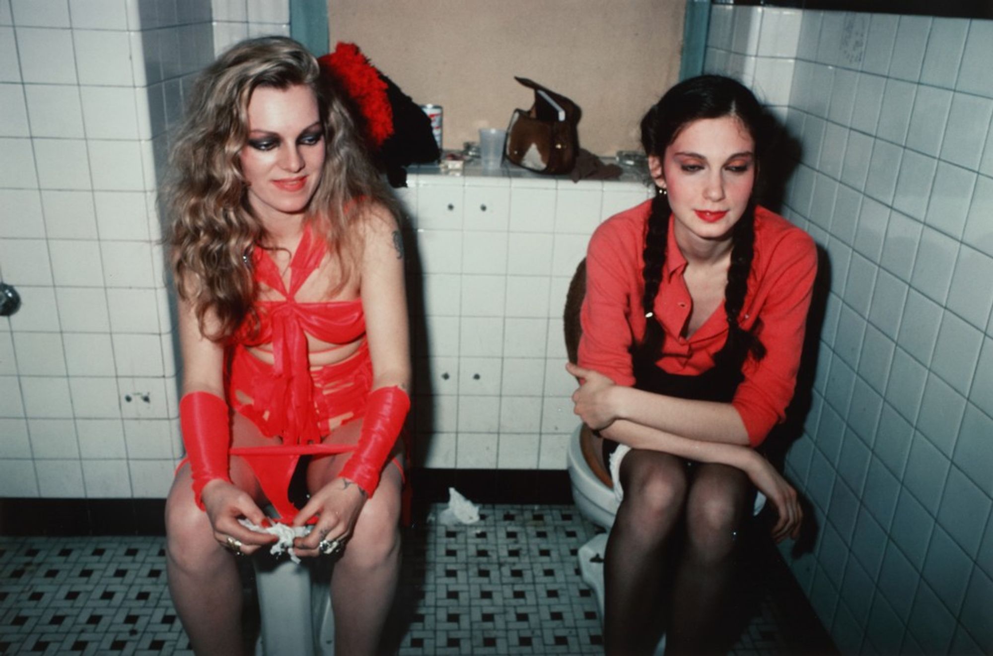 Nan Goldin, Cookie and Millie in the Girl's Room at the Mudd Club, NYC, 1976.