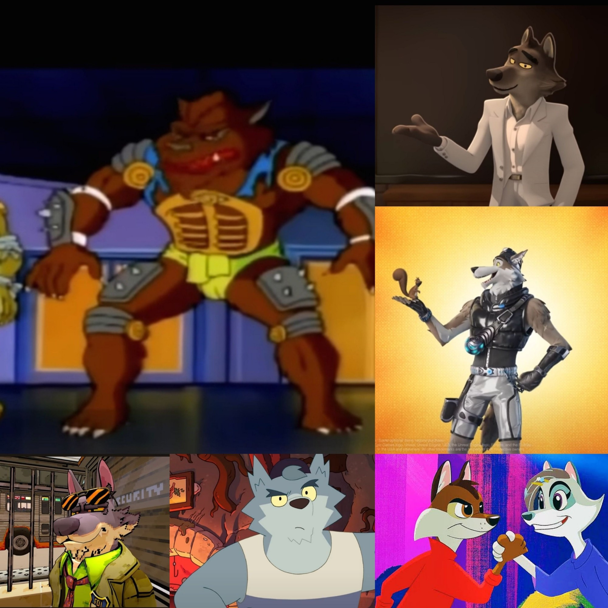 Rahzar (TMNT 87)
Mr. Wolf (The Bad Guys)
Wendell (Fortnite)
Dale Donovan (Friends vs Friends)
Wolf (We Baby Bears)
Wiley and Violet (The Great Wolf Pack)