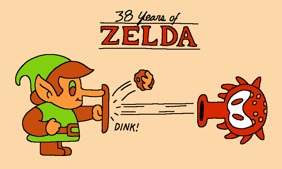 A doodle of Link and an Octorock for Zelda's 38th anniversary.