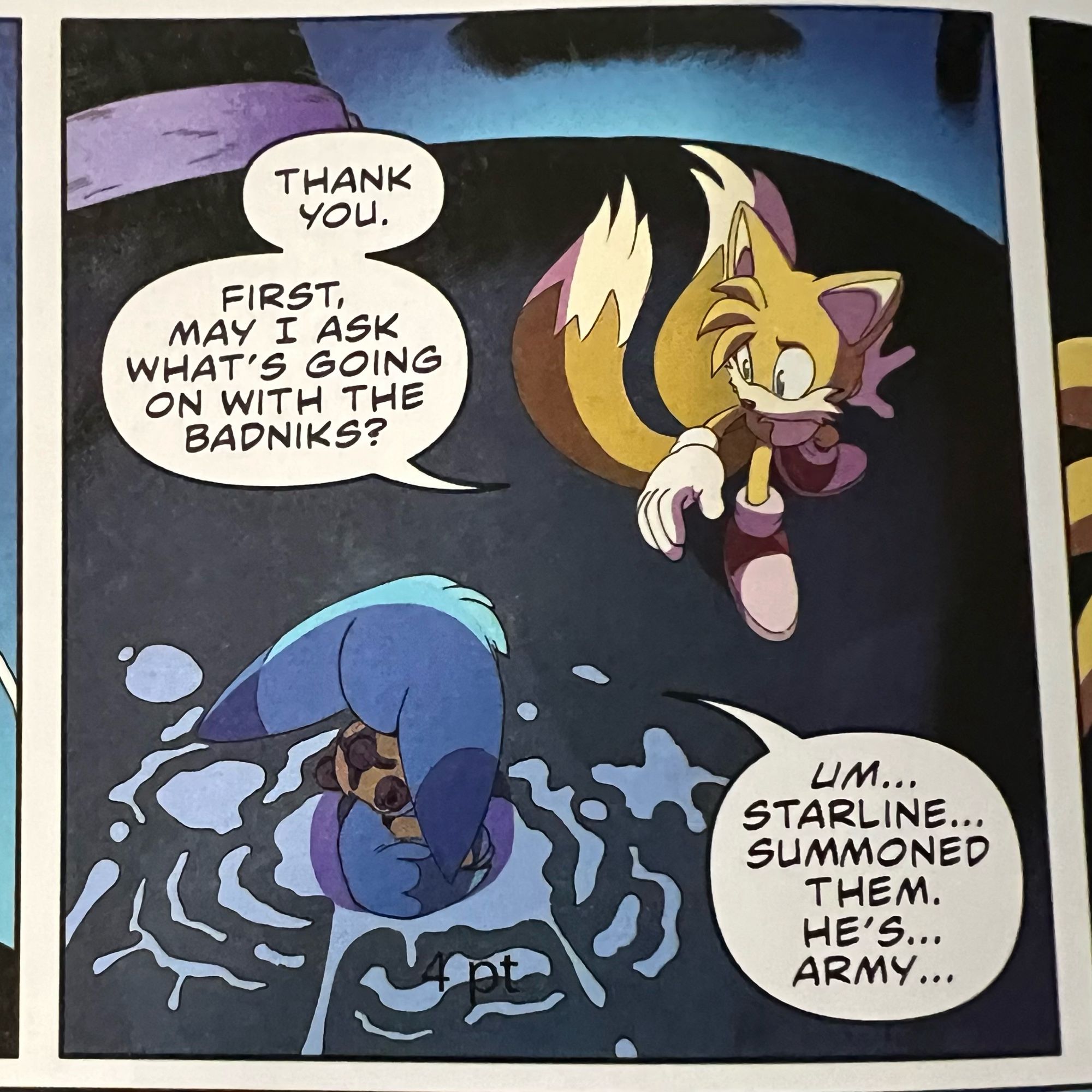 A panel from the IDW Sonic comic, with the text “4 pt” on the bottom.