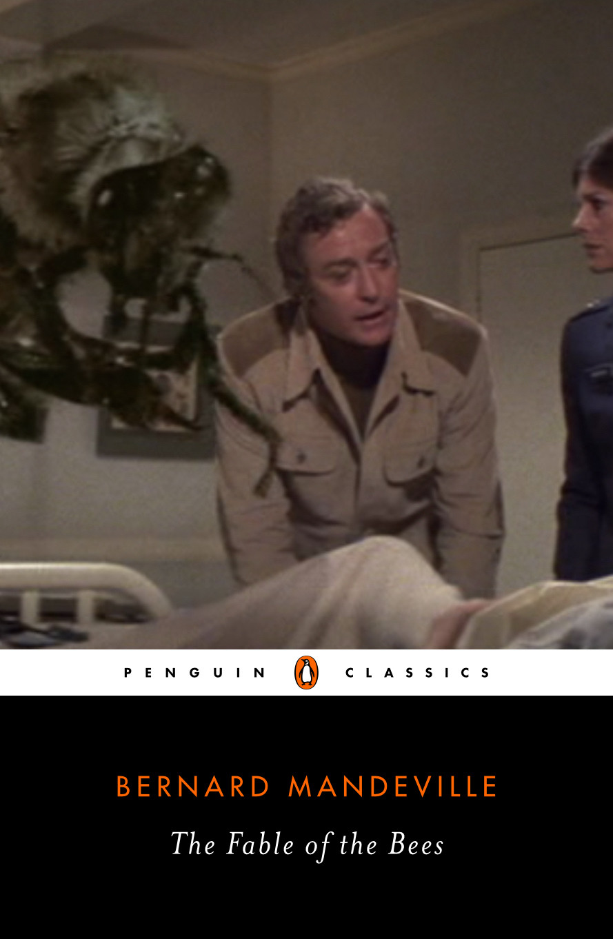 Cover of The Fable of the Bees with a photo of Michael Caine in The Swarm