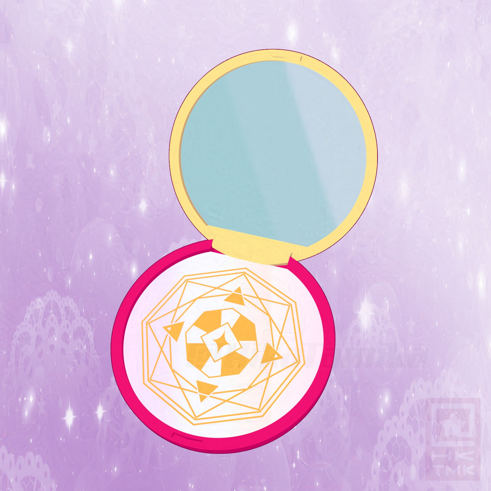 a 3D model of a magical girl compact mirror; opened