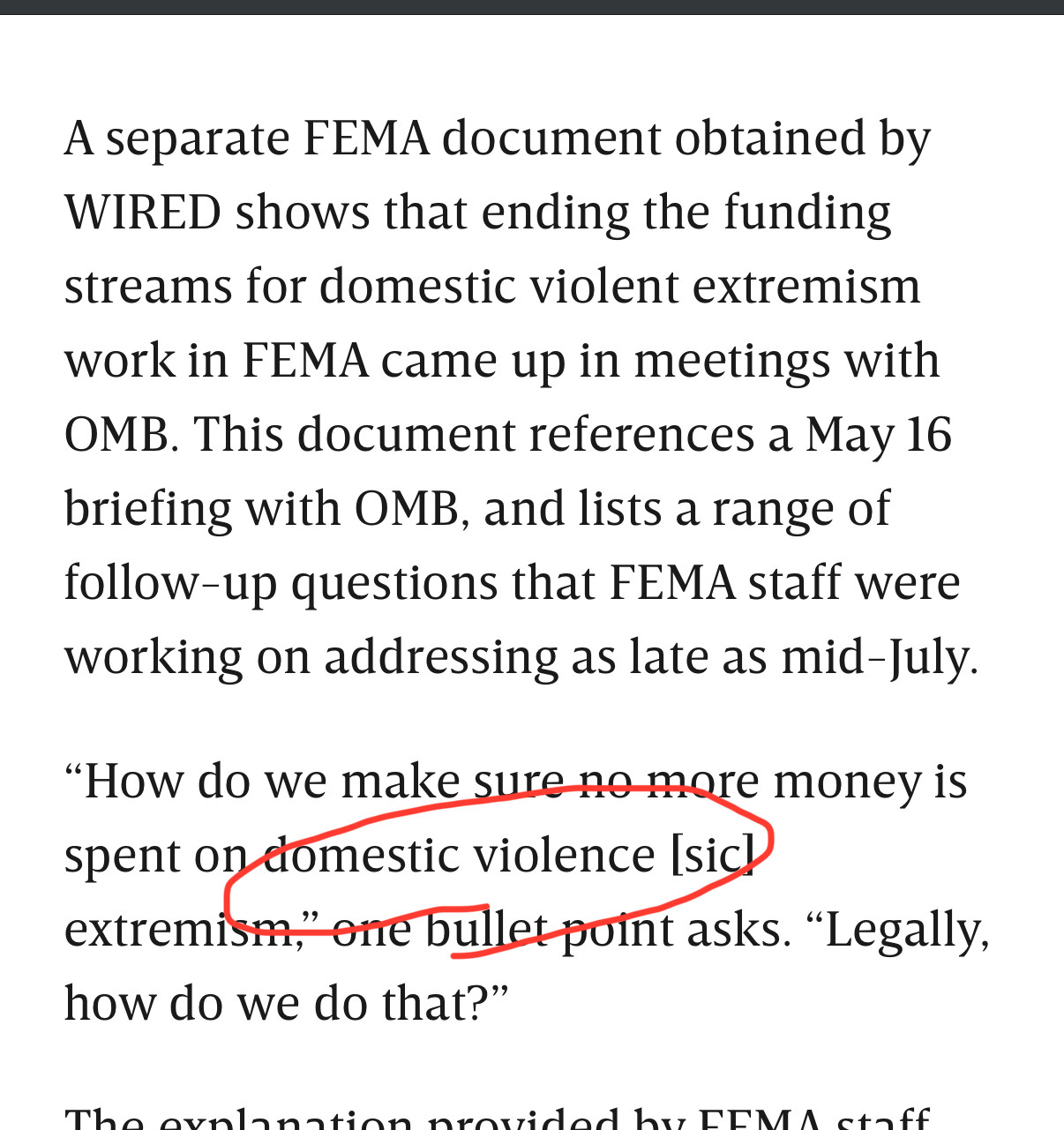 ‘"How do we make sure no more money is spent on domestic violence [sic! extremism," one bullet point asks.’