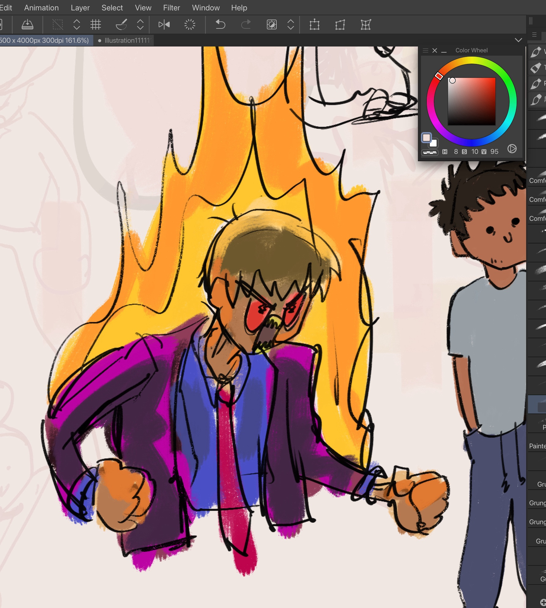 Rough doodle of mp100 Reigen on fire with rage