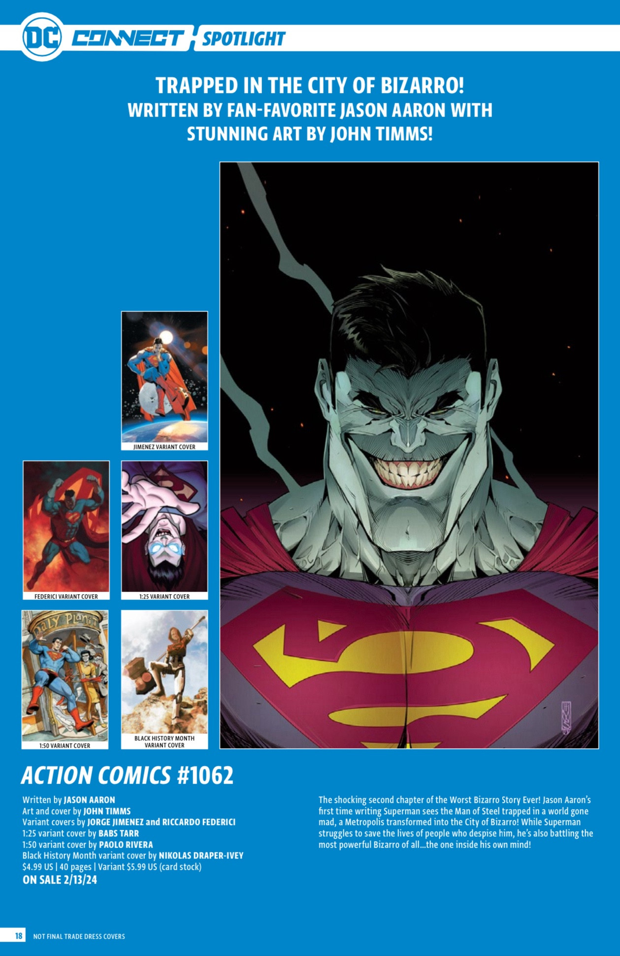 DC Connect #43 with DC Comics’ February 2024 solicitations is available for download. (Action Comics)