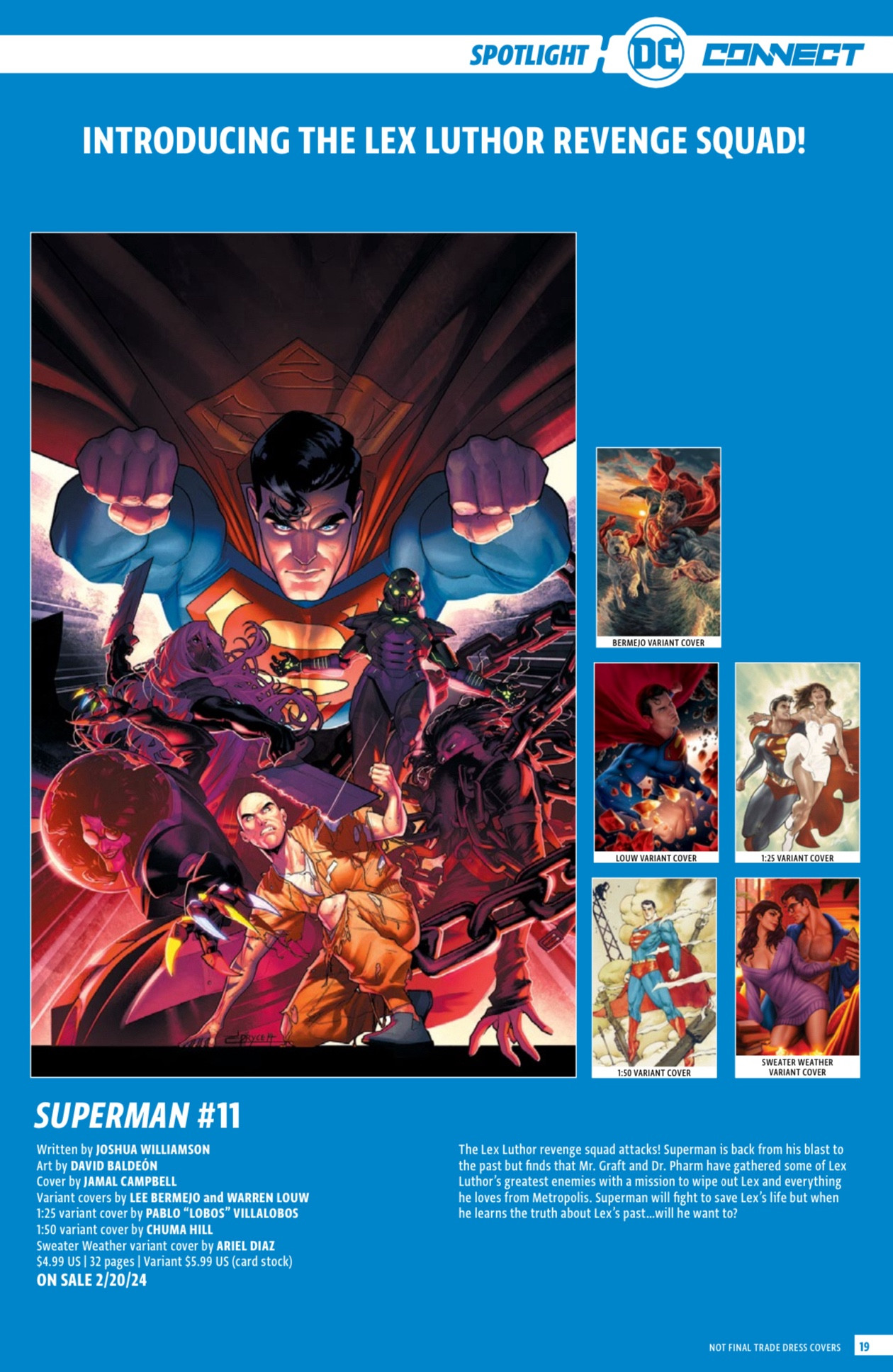 DC Connect #43 with DC Comics’ February 2024 solicitations is available for download. (Superman)