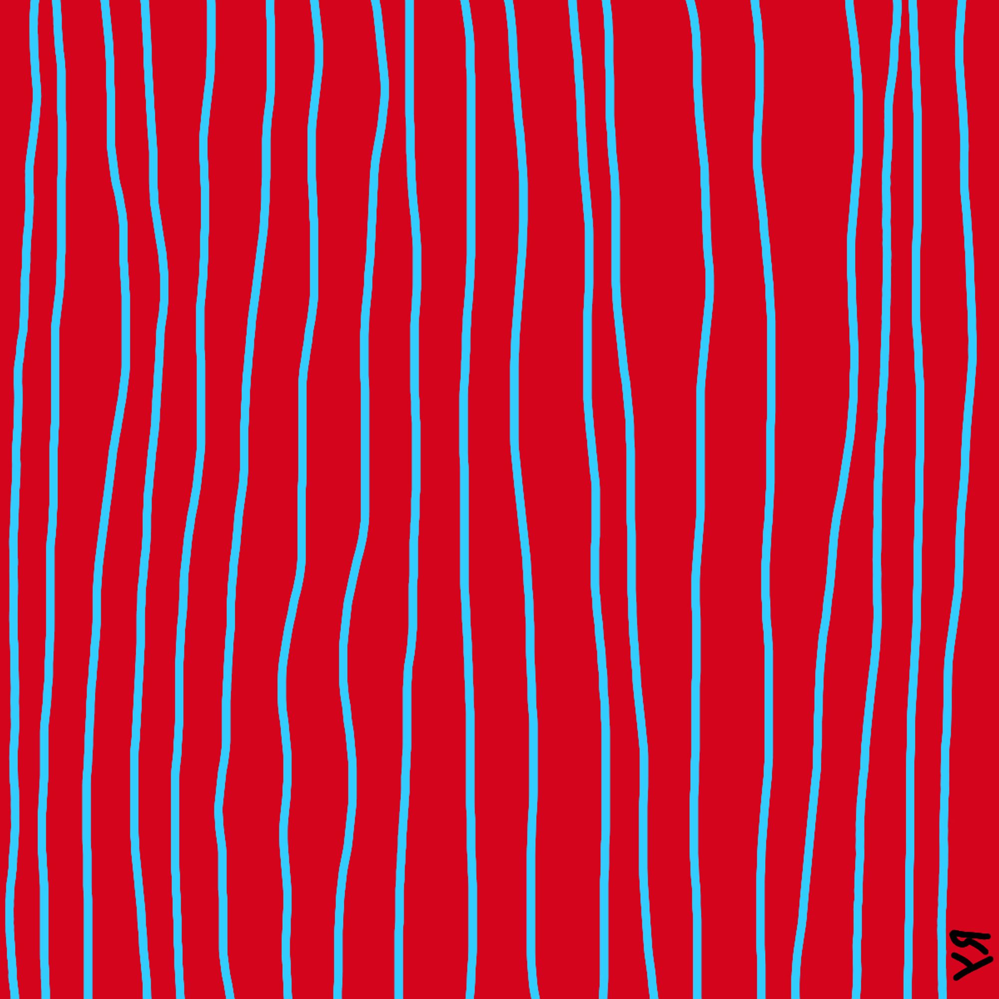 Thick, red, horizontal lines and thin, sky-blue, horizontal lines. Contrasts a bit... (And even though it's just lines, they're STILL badly drawn! I'm a pro!)