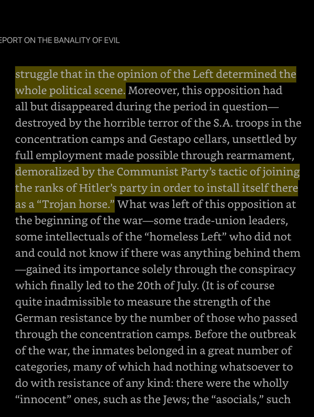 demoralized by the Communist Party's tactic of joining the ranks of Hitler's party in order to install itself there as a "Trojan horse."