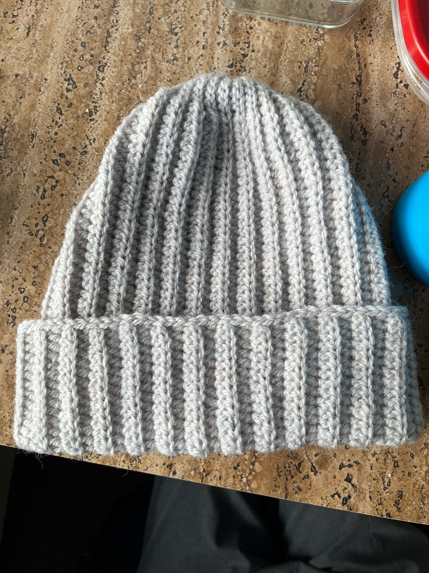 Crocheted light grey beanie