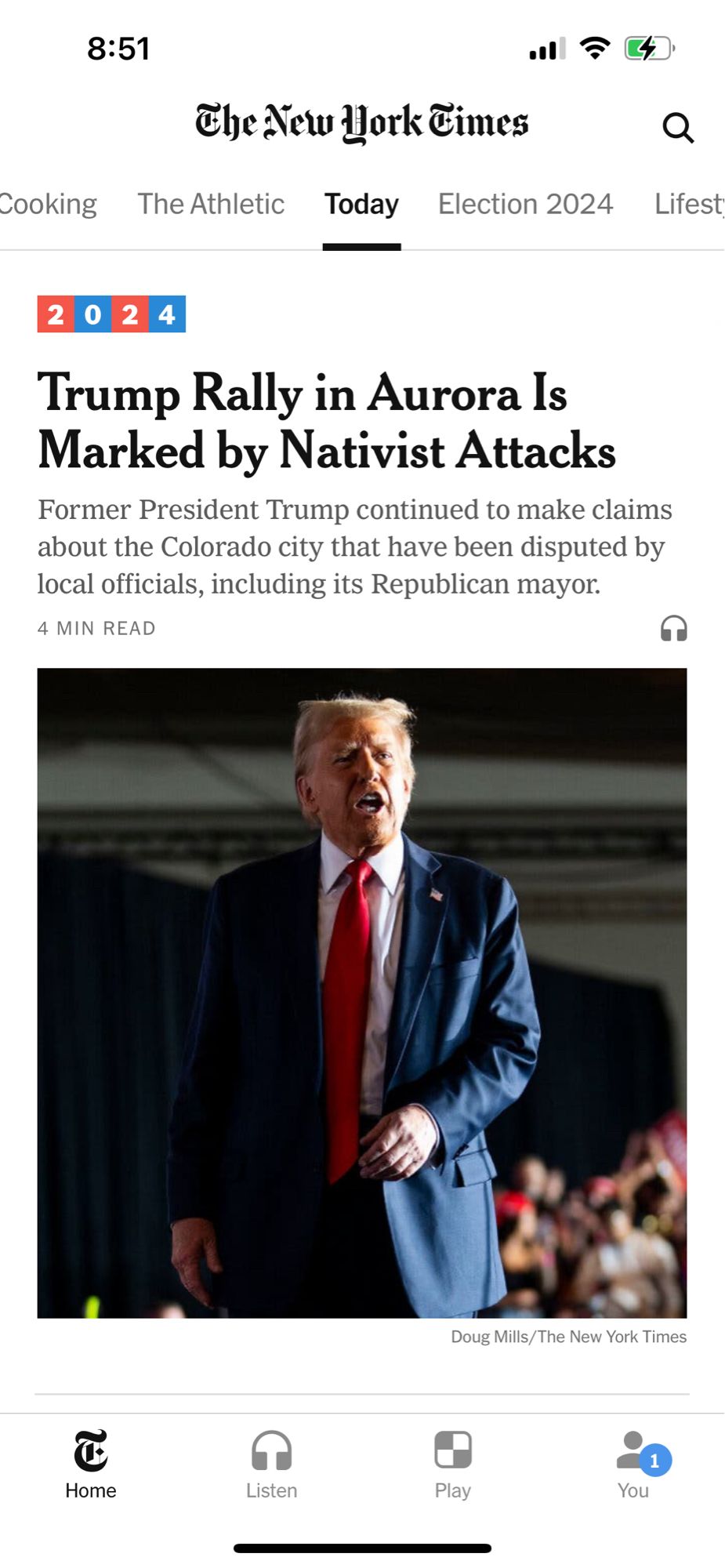 NYT top headline: “Trump Rally in Aurora Is Marked by Nativist Attacks”