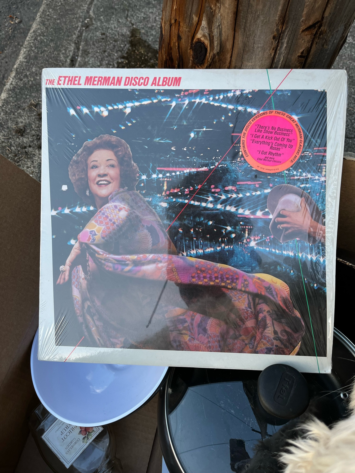 LP with Ethel Merman dancing on the front in a box of pots and pans. 