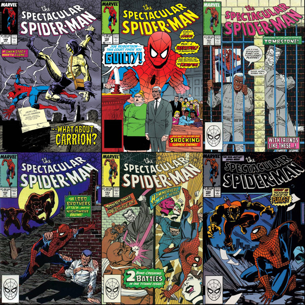 Peter Parker, the Spectacular Spider-Man #149-154 cover dated April-September 1989.