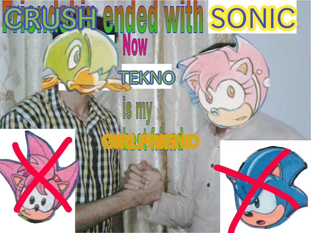 Friendship Ended meme but I made it STC and gay. ❤️ Poorly edited cause the original is!

Text is meant to read: Crush ended with Sonic. Tekno is my girlfriend.