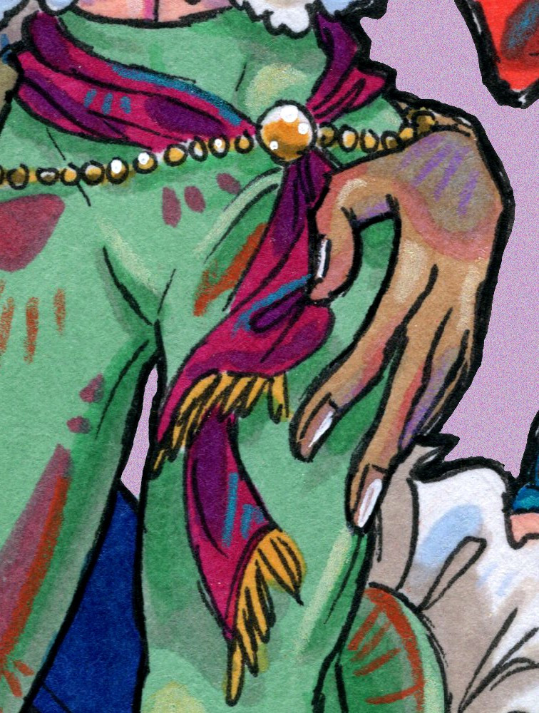 close-up of tighnari's hand on kaveh's hip