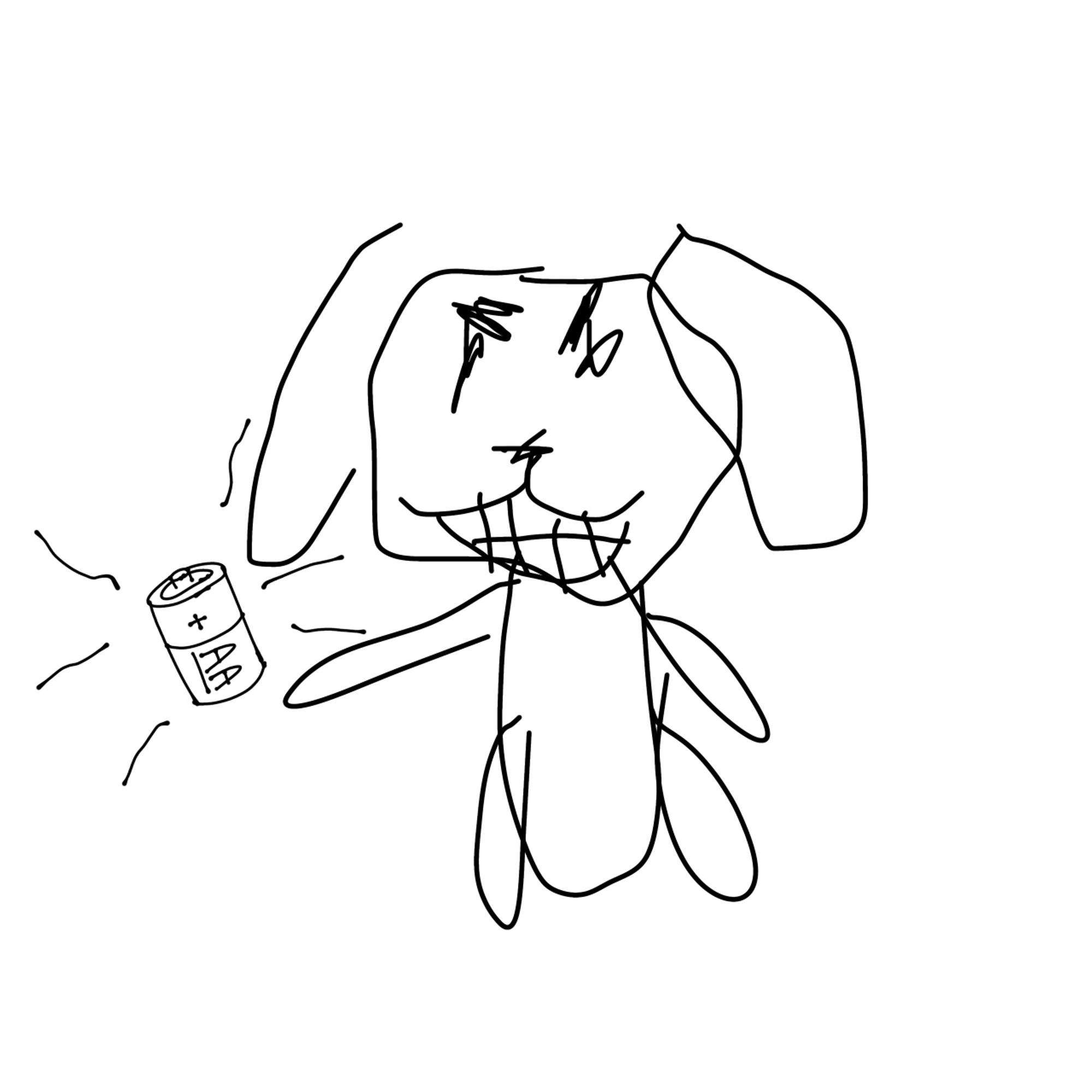 A poorly drawn smile dog (the creepypasta) holding a decently drawn battery. They are giving me batteries.