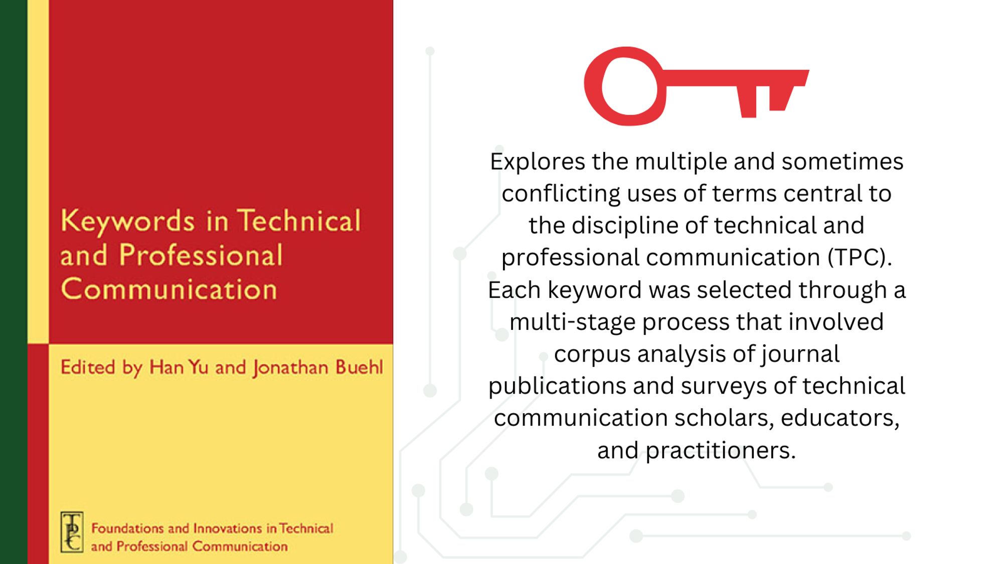 Explores the multiple and sometimes conflicting uses of terms central to the discipline of technical and professional communication (TPC). Each keyword was selected through a multi-stage process that involved corpus analysis of journal publications and surveys of technical communication scholars, educators, and practitioners.