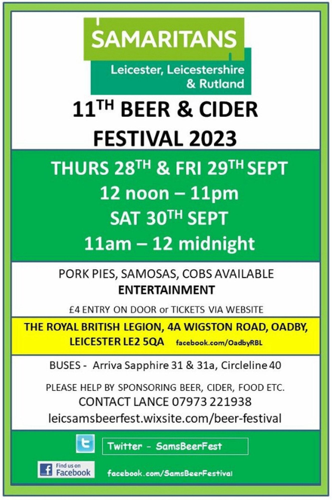 Poster for the Leicester Samaritans Beer Festival