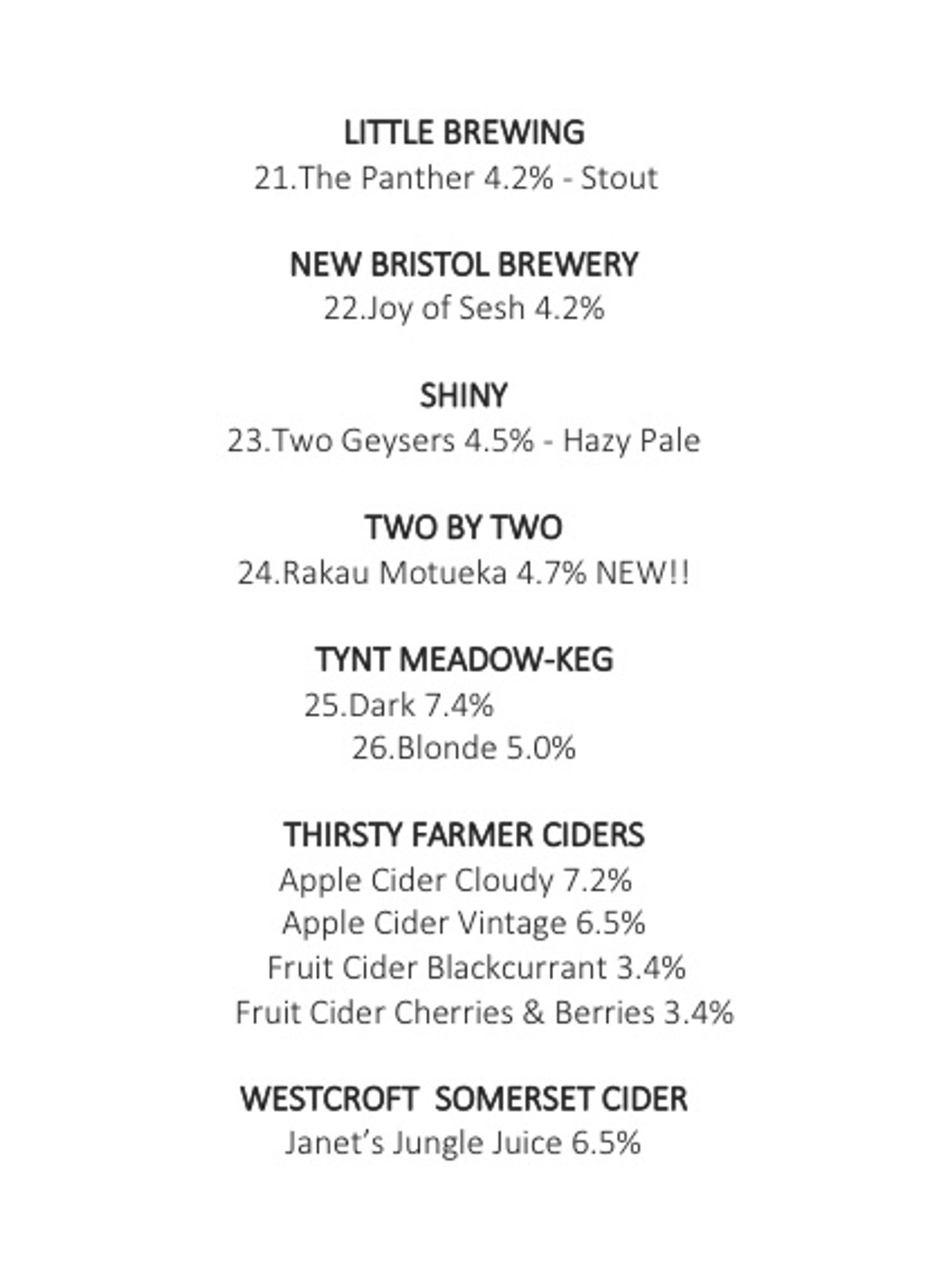 Beer & Cider List