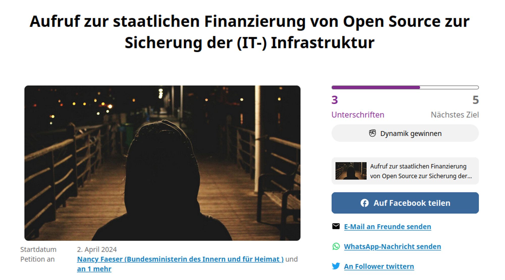 screenshot der petition