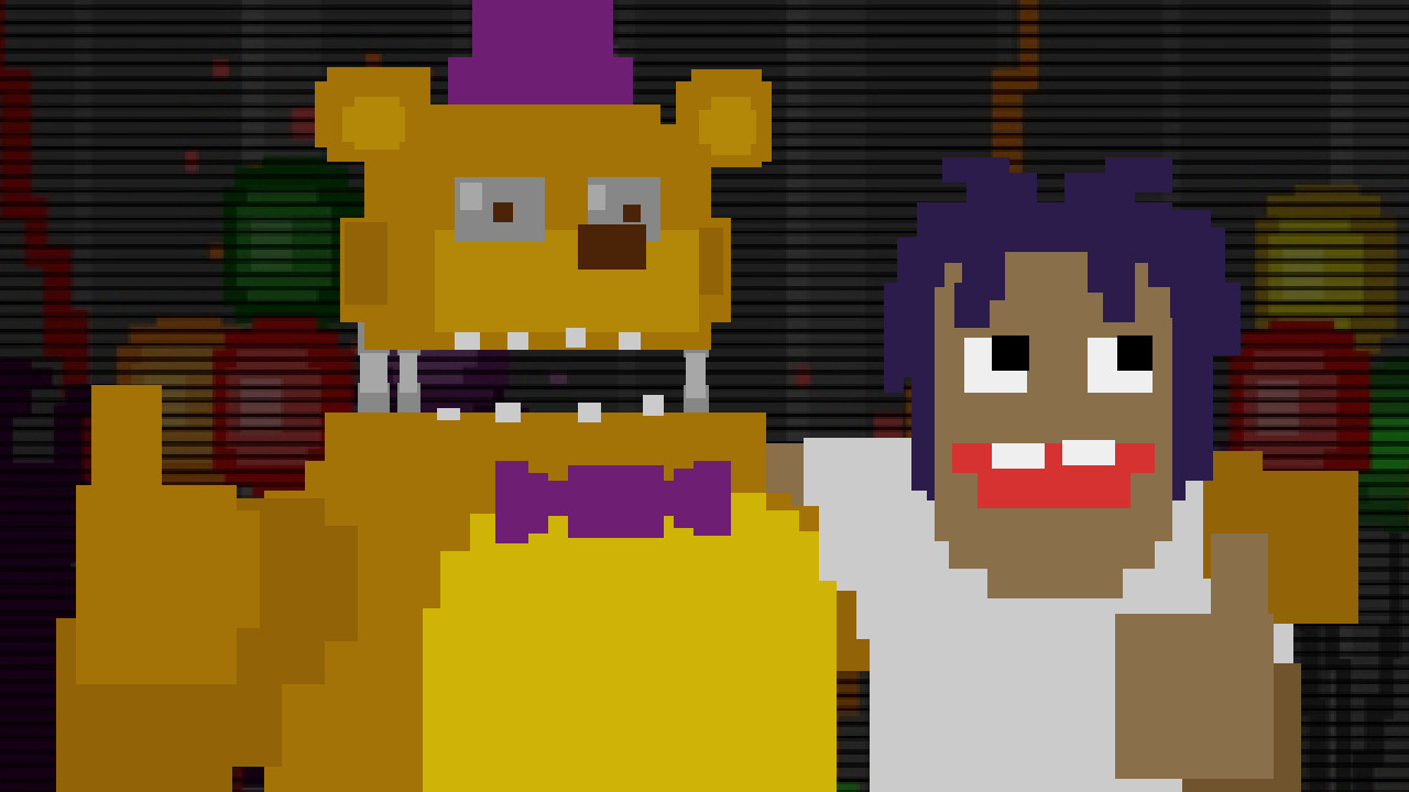 Fredbear and Doughboi celebrating the death of that wretched crying child, hooray!!!!