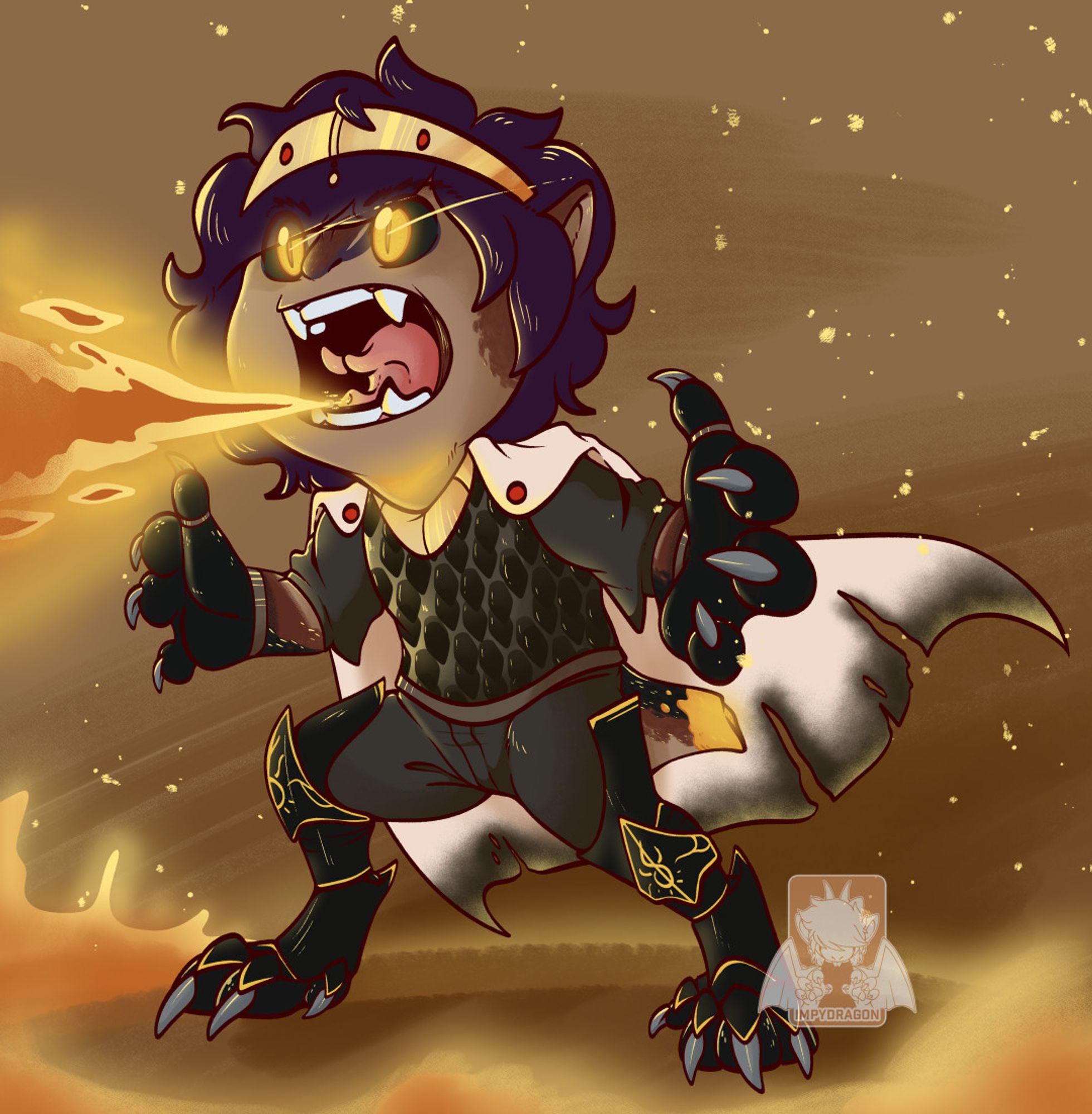 a chibi art of a tarnished oc, from elden ring; they are using the firebreath incantation, fire spitting from their mouth.